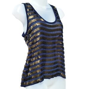 FRENCH CONNECTION Size 2 Navy Sheer Bronze Sequin Cocktail Party Prom Tank Top